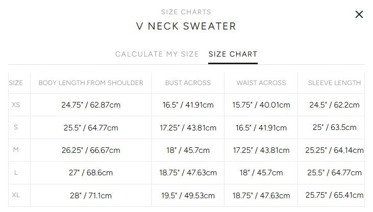 Product size guide