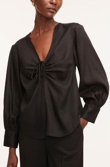 Drawstring Long Sleeve Blouse | Black