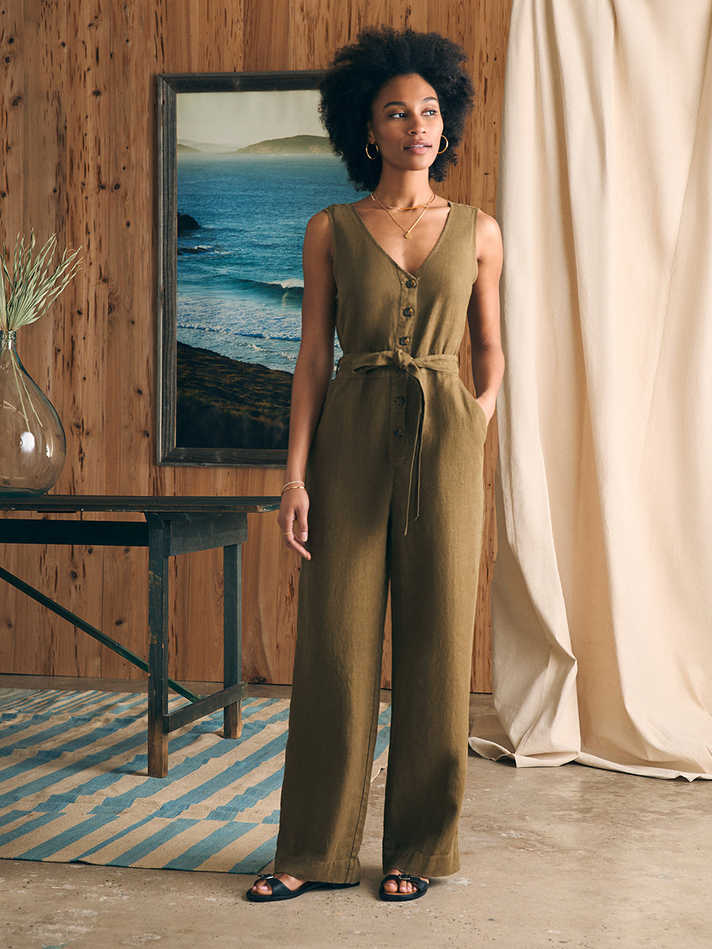 Womens - Alina Linen Jumpsuit | Military Olive