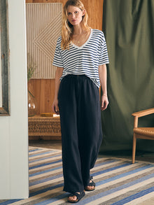 Womens - Linen V Neck Tee | Ahoy Stripe