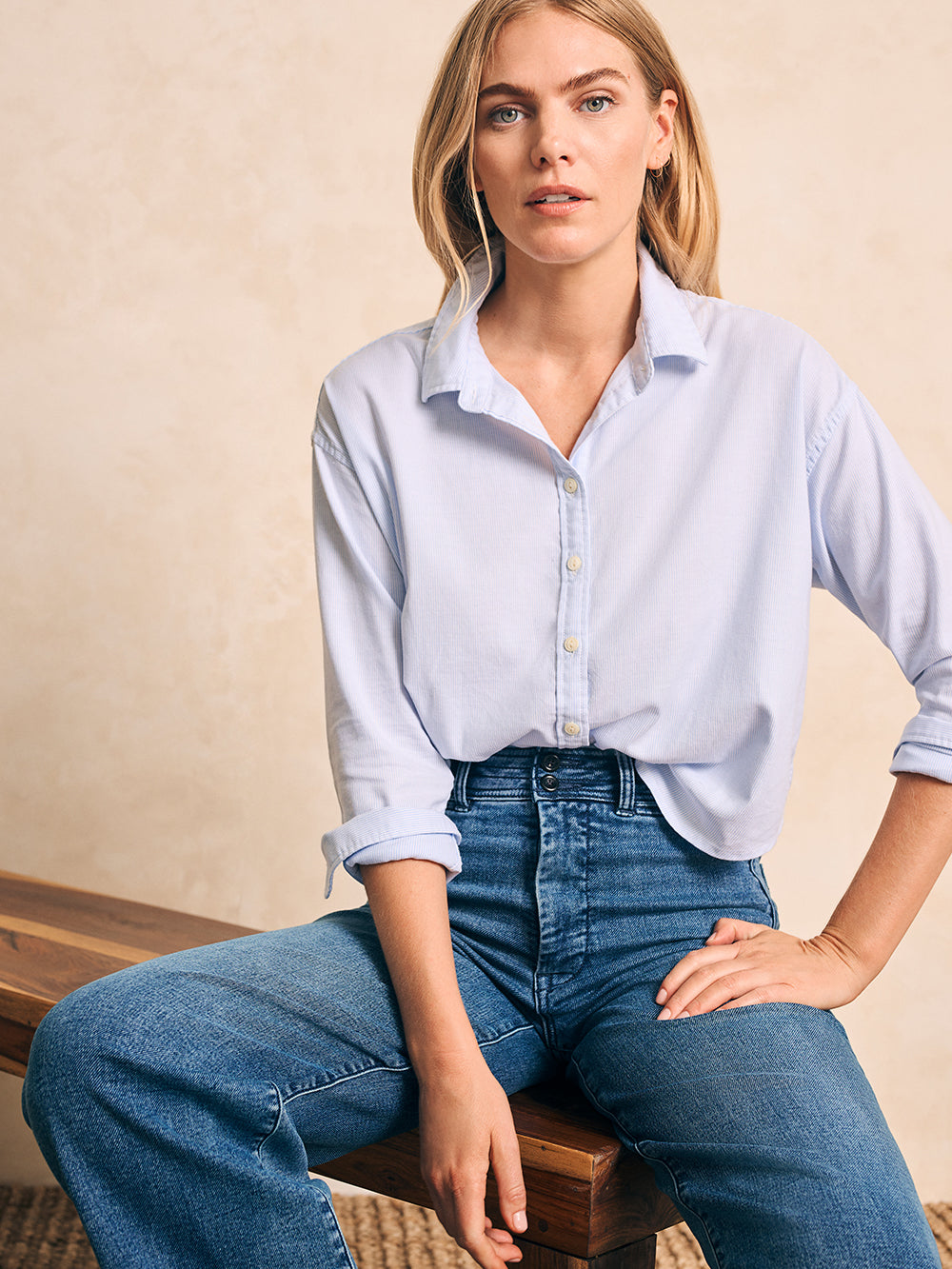 Womens - Stretch Oxford Cropped Shirt | Classic Stripe