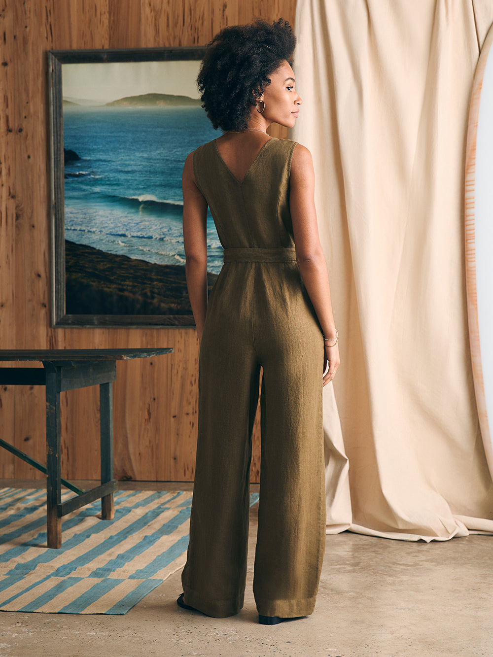 Womens - Alina Linen Jumpsuit | Military Olive