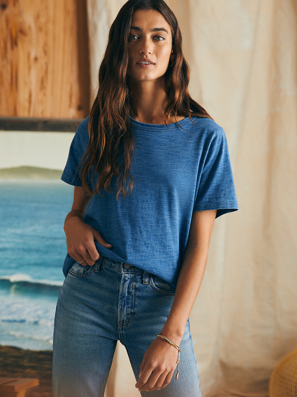 Womens - Sunwashed Crew Tee | Medium Indigo Wash