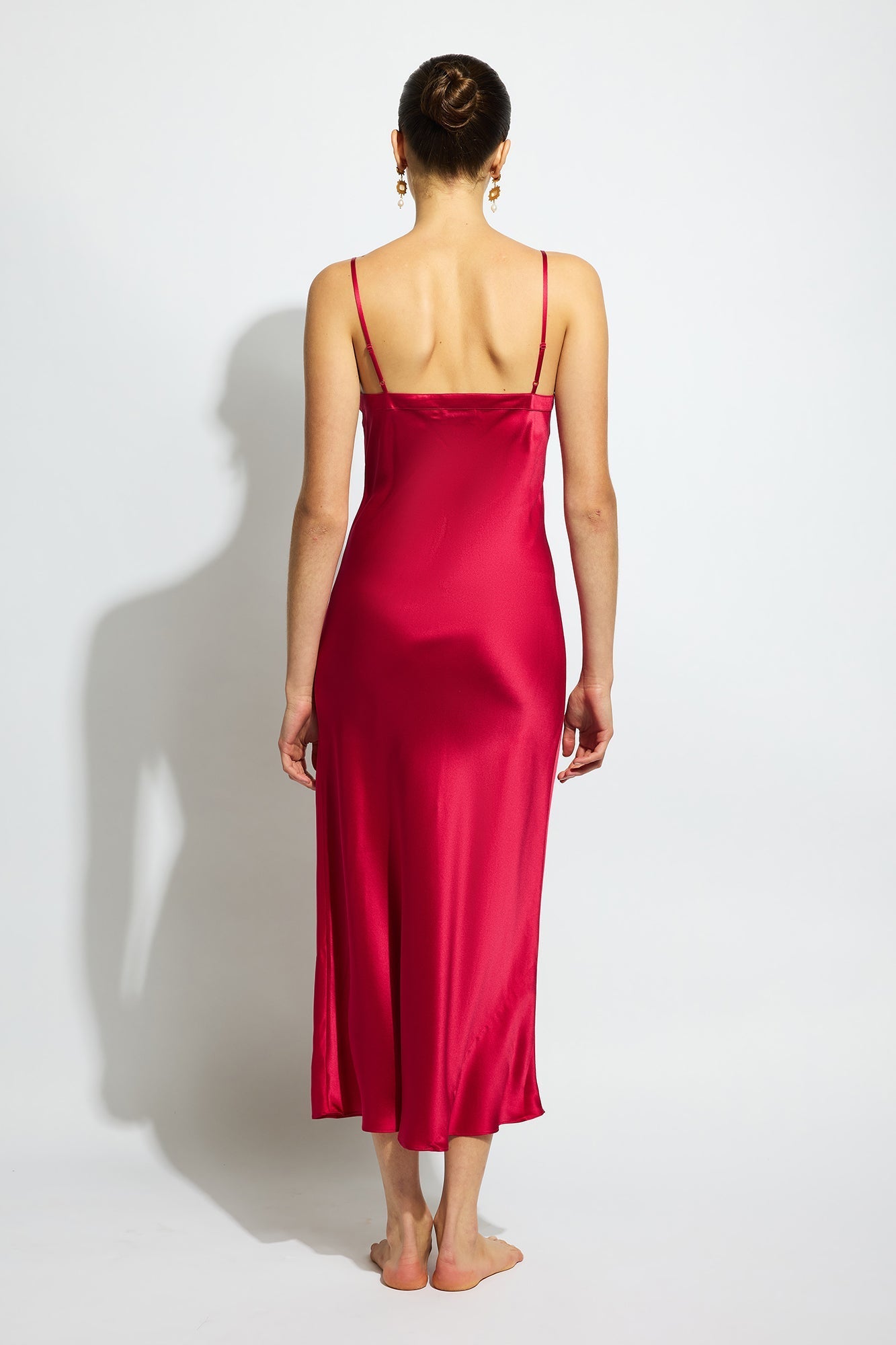 Silk Long Nite V Neck | Ruby