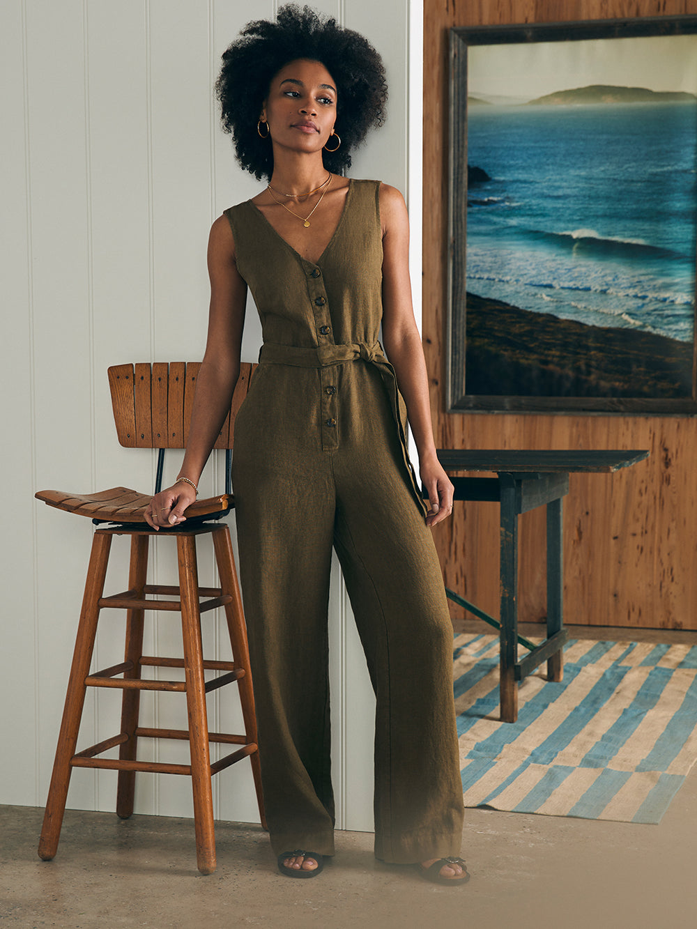 Womens - Alina Linen Jumpsuit | Military Olive