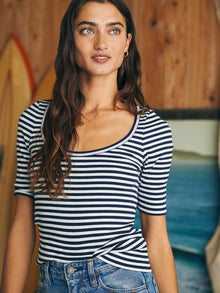 Womens - Freestyle Rib Knit Tee | Navy Desi Stripe