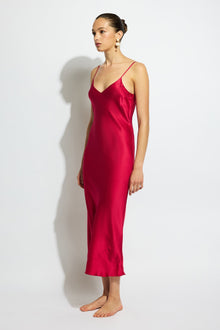 Silk Long Nite V Neck | Ruby