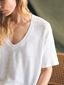 Womens - Linen V Neck Tee | White