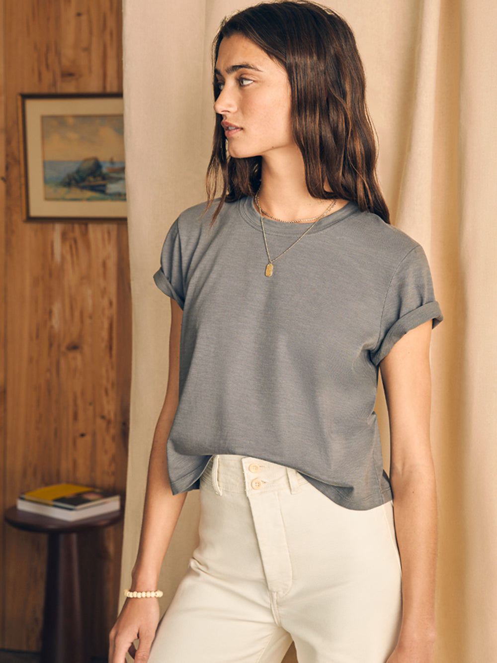 Womens - Sunwashed Cropped Crew Tee | Smoked Pearl