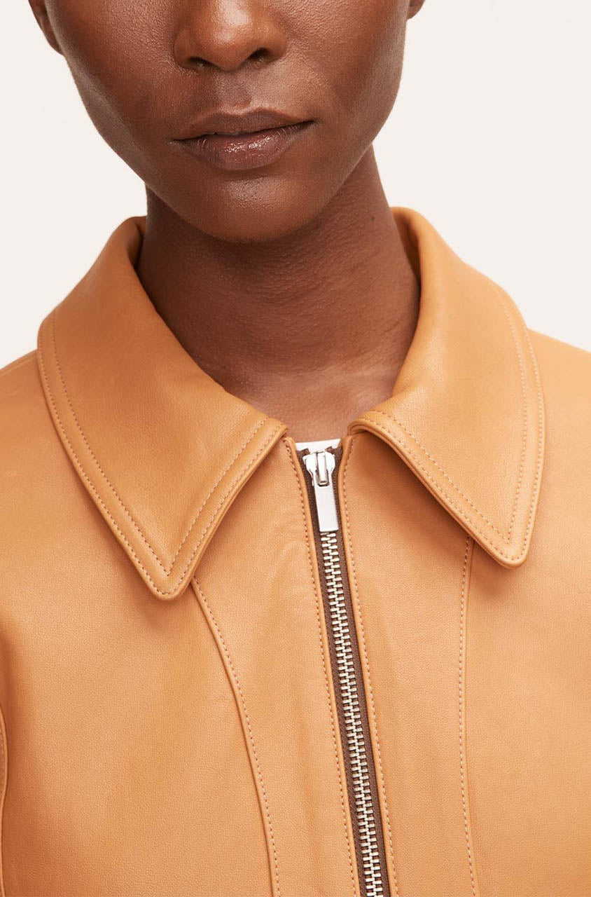 Ladies Pebbled Leather Moto | Clay