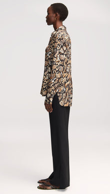 Slim Blouse in Matte-side Silk Charmeuse | Geo Print