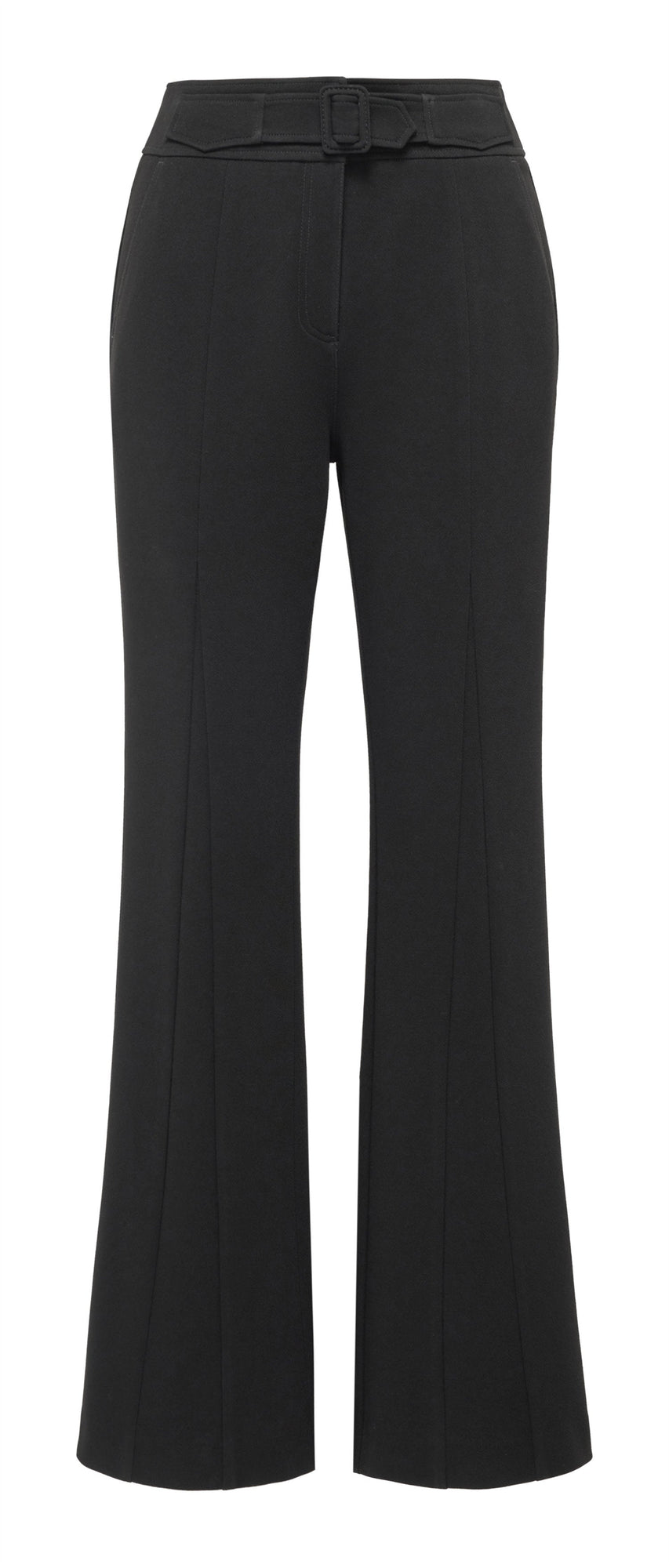 Straight Leg Slightly Flared Acetate Knit Long Pants | Black