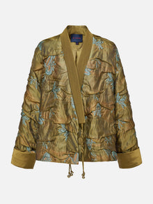 Chinese Style Gold Thread Jacquard Front-Closure Jacket | Green