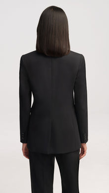 Colorblocked Double-Breasted Blazer in Seasonless Wool | Midnight/Black