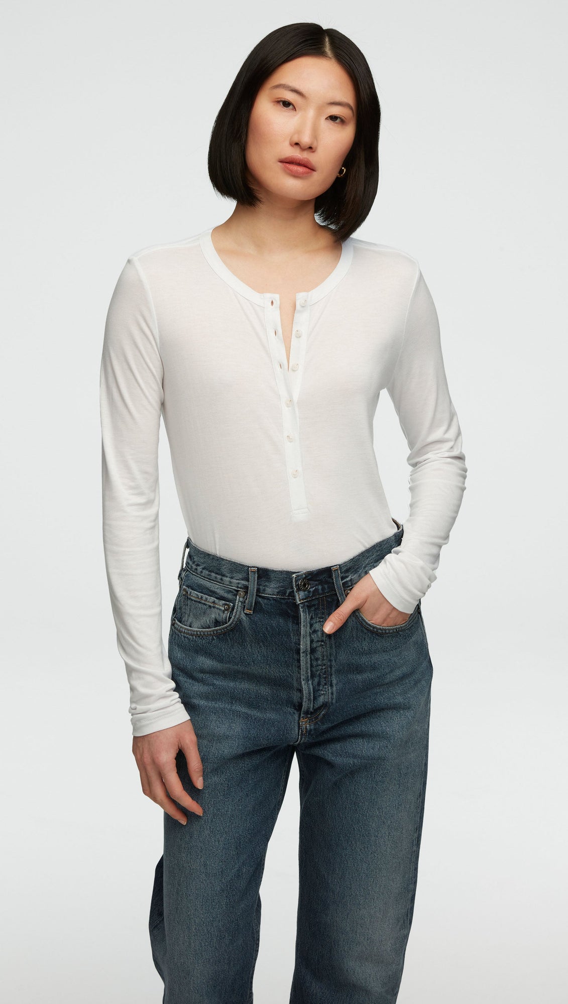 Henley Tee in Viscose Jersey | White