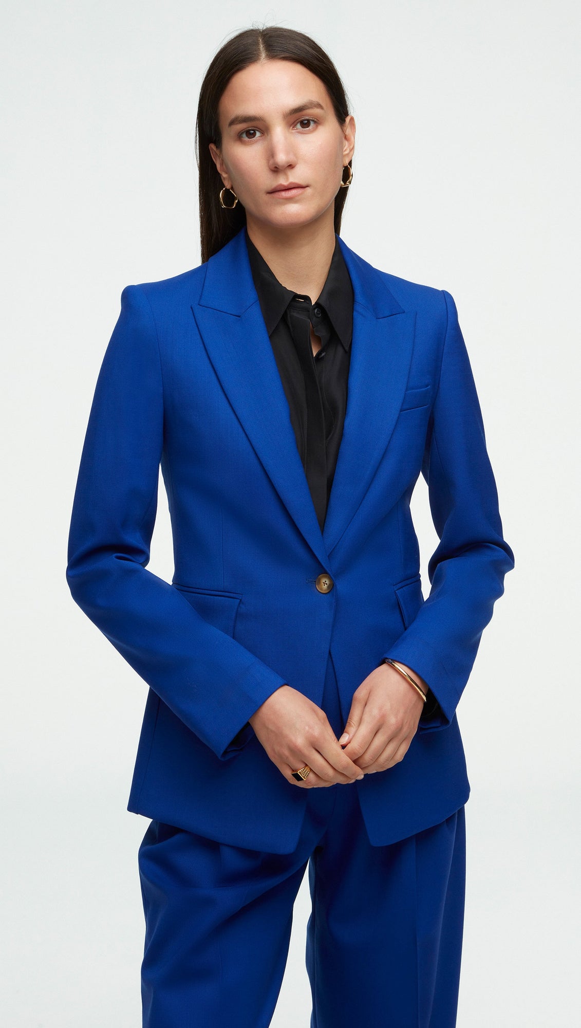 Single Button Blazer in Seasonless Wool | Cobalt