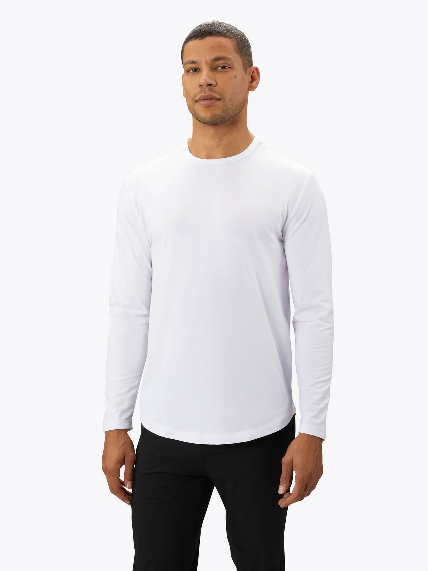 AO Universal Long Sleeve Curve-Hem Tee | White Classic-fit PYCA Pro