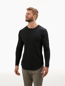 AO Long Sleeve Henley Elongated | Black Signature-fit PYCA Pro