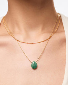Pebble Pendant Necklace | 14K Gold on Brass | Green Aventurine