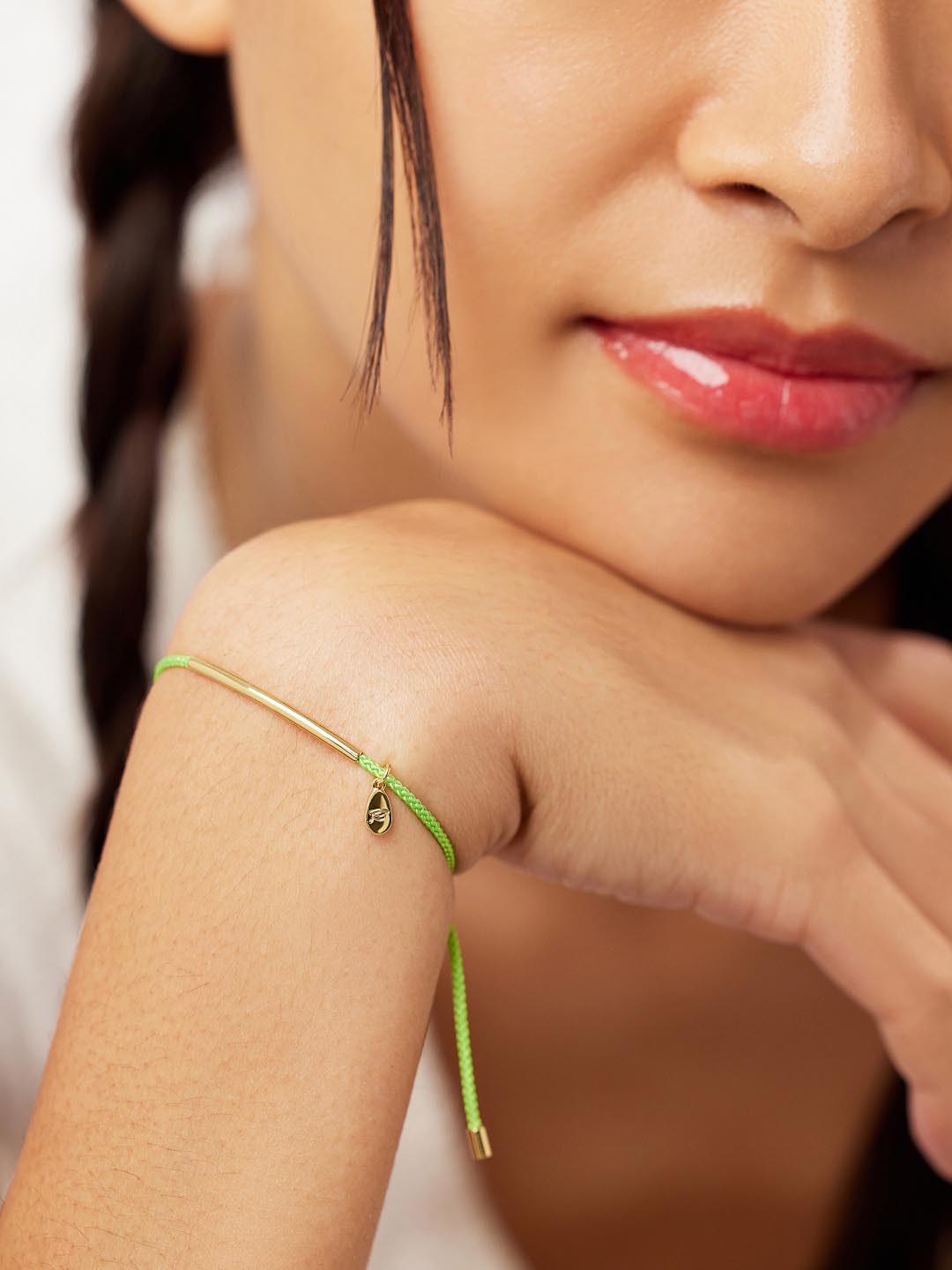 LGBTQ Education Cord Bracelet | 14K Gold on Brass | Bright Green Cord