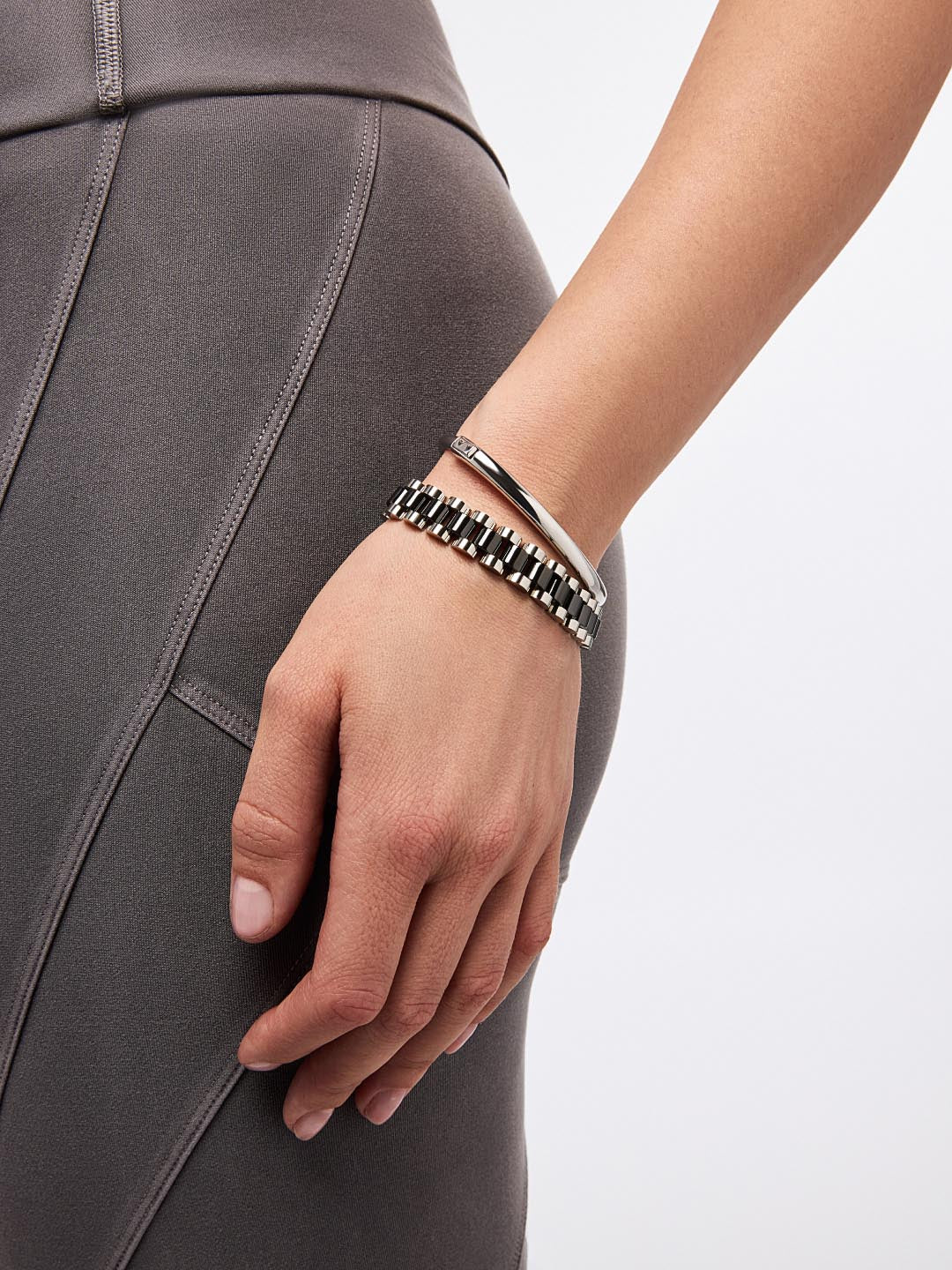 Rhodium Plated Stainless Steel Black Ceramic Watchband Watch Strap Statement Chain Bracelets For Women Ana Luisa Ora Silver Ceramic