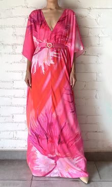 Hemant And Nandita | Abira Polyester Satin Lycra Long Kaftan With Belt | Pink
