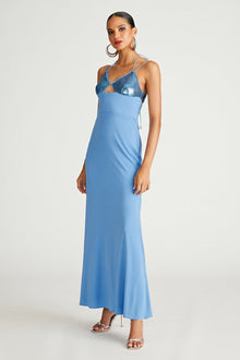 Halston | Kasen Gown In Jersey & Sequin | Tranquil Blue