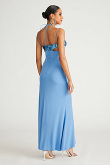 Halston | Kasen Gown In Jersey & Sequin | Tranquil Blue