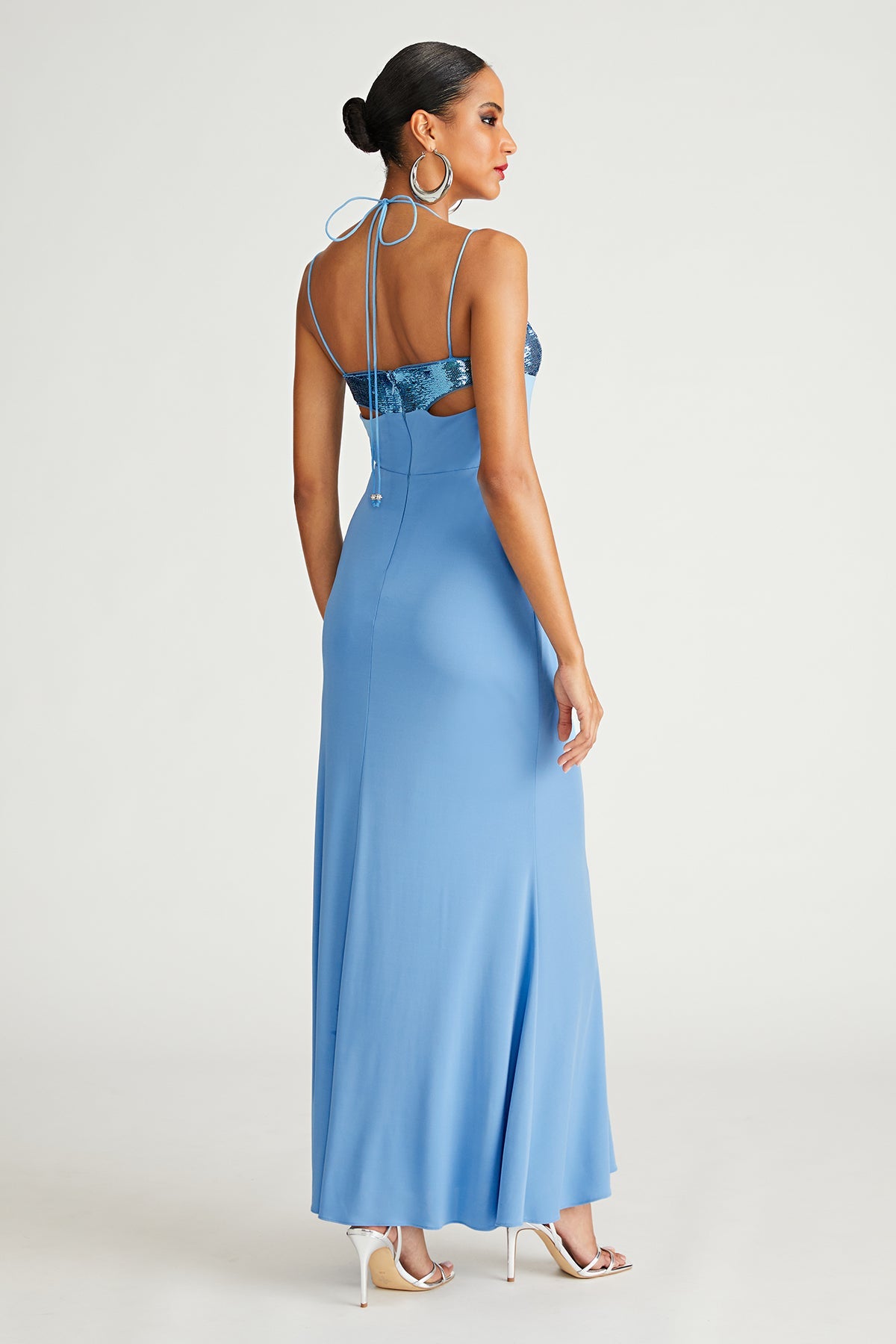 Halston | Kasen Gown In Jersey & Sequin | Tranquil Blue
