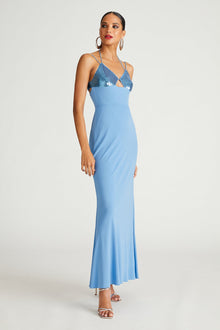 Halston | Kasen Gown In Jersey & Sequin | Tranquil Blue