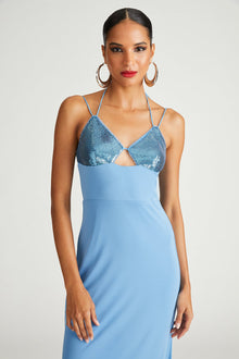 Halston | Kasen Gown In Jersey & Sequin | Tranquil Blue