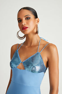 Halston | Kasen Gown In Jersey & Sequin | Tranquil Blue