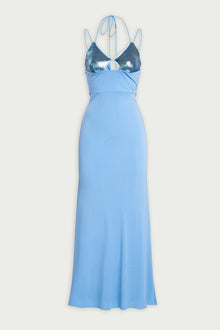 Halston | Kasen Gown In Jersey & Sequin | Tranquil Blue