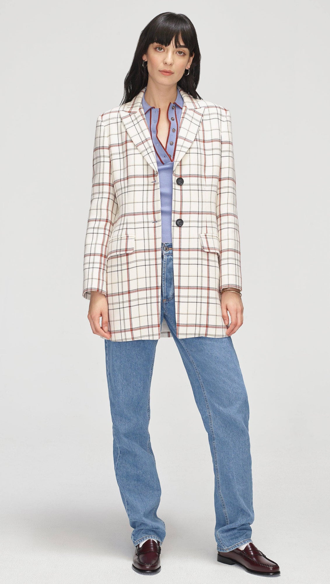 Single Breasted Jacket in Plaid Viscose | Ivory Plaid