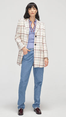 Single Breasted Jacket in Plaid Viscose | Ivory Plaid