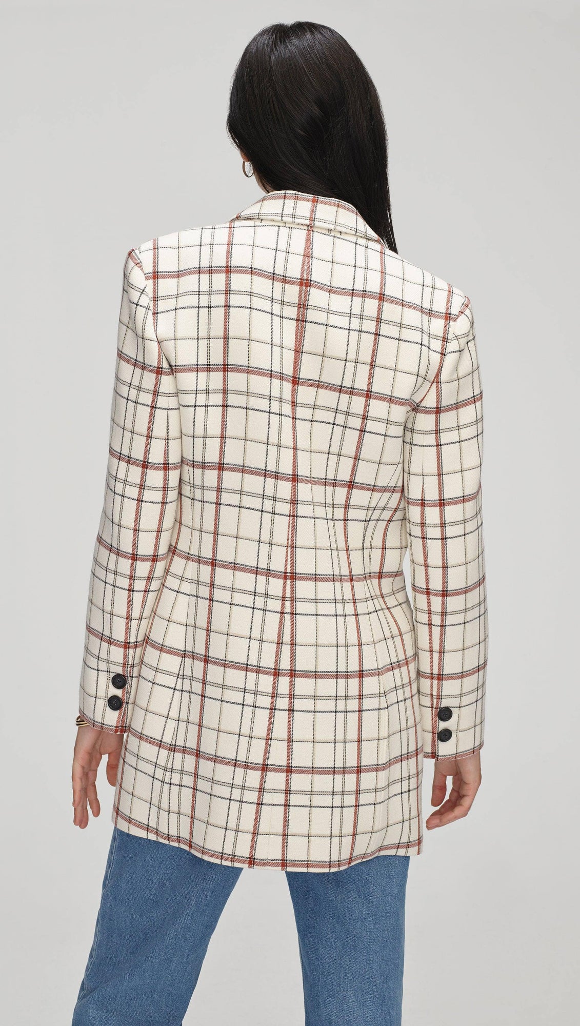 Single Breasted Jacket in Plaid Viscose | Ivory Plaid