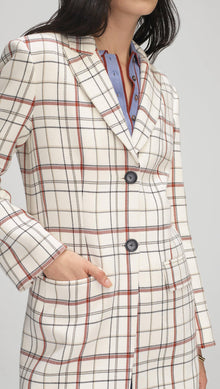 Single Breasted Jacket in Plaid Viscose | Ivory Plaid