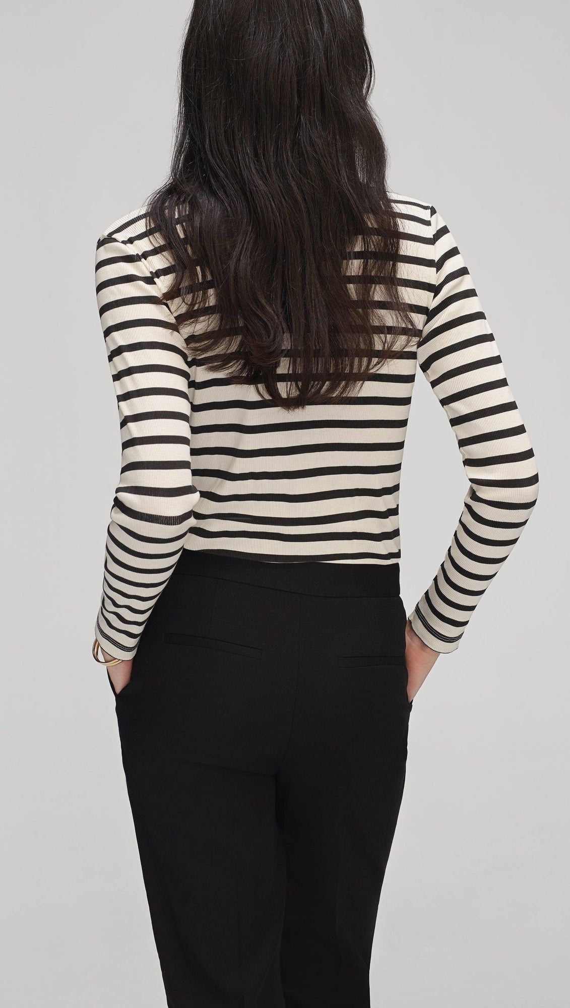 Striped Longsleeve Tee in Ribbed Cotton | Black/Ivory