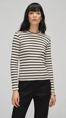 Striped Longsleeve Tee in Ribbed Cotton | Black/Ivory