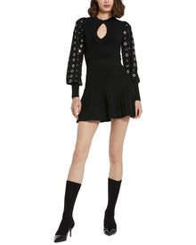 Mac Duggal | Womens | Knit Long Sleeve Grommet Mini Dress | Black