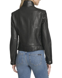 Andrew Marc | Womens | Mikel Leather Racer Jacket | Black