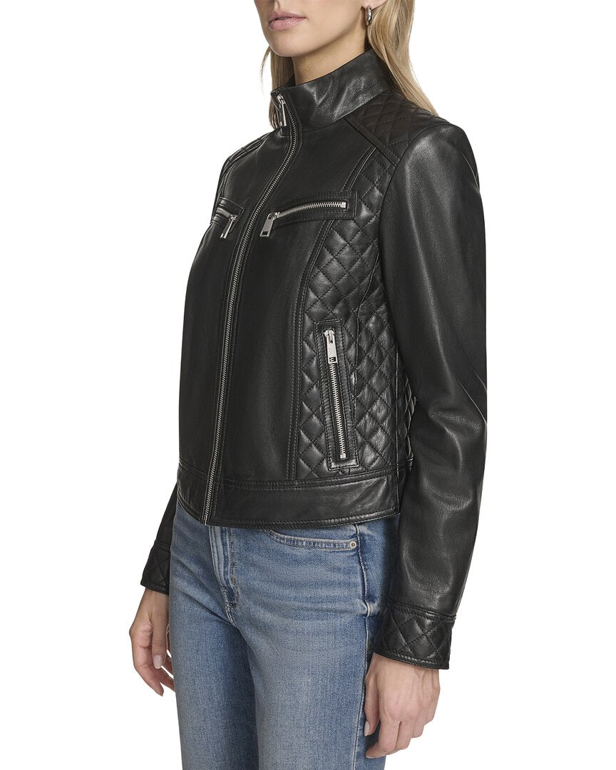 Andrew Marc | Womens | Mikel Leather Racer Jacket | Black