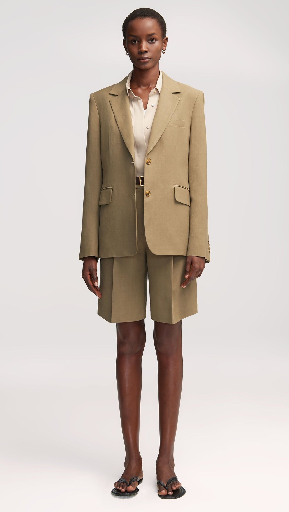 Boyfriend Blazer in Viscose Linen Twill | Khaki Green