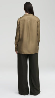 Collared Shirt in Silk Twill | Moss