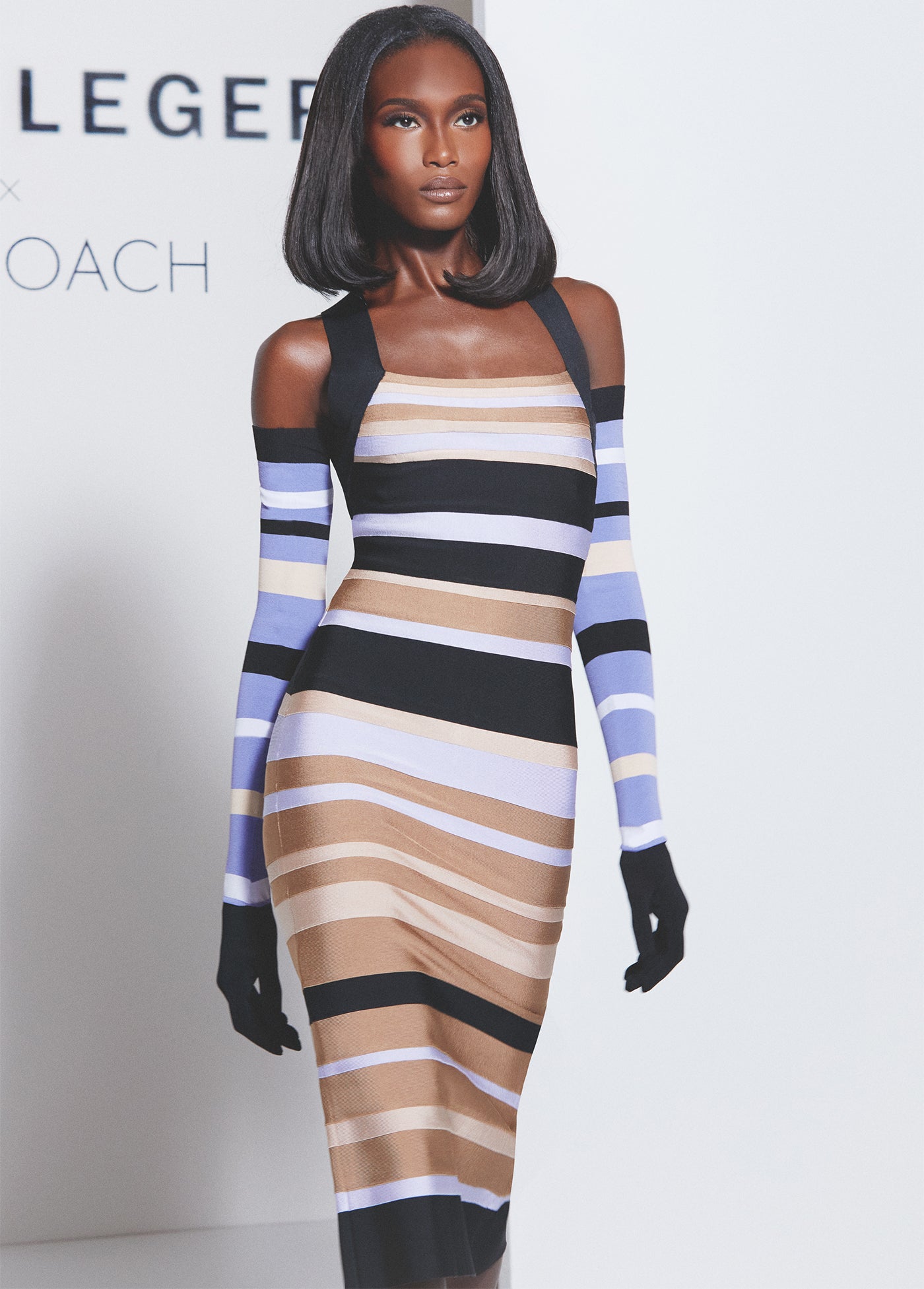 Hervé Léger X Law Roach Striped Bandage Midi Dress | Honey Multi