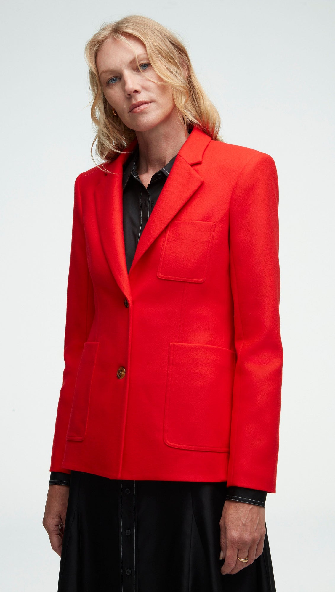 Three Pocket Blazer in Wool Twill | Red Orange