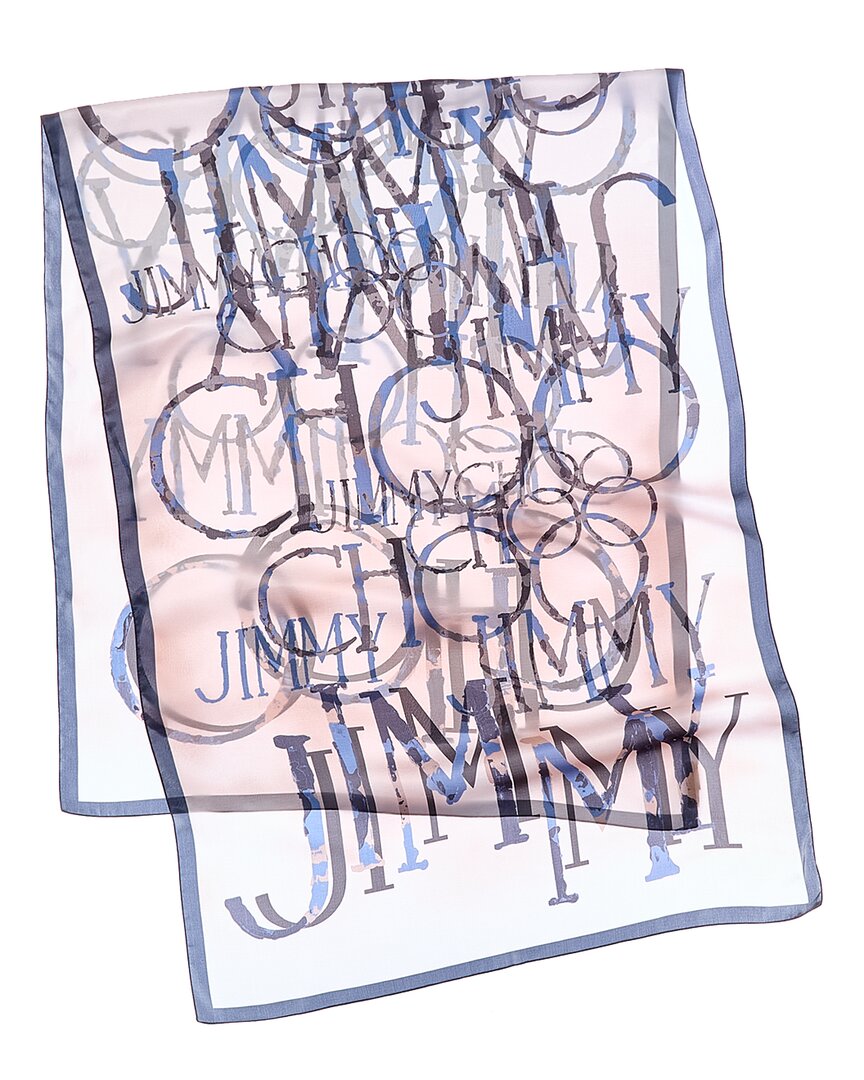 Jimmy Choo | Womens | Logo Silk Scarf | Pink/Navy Multi