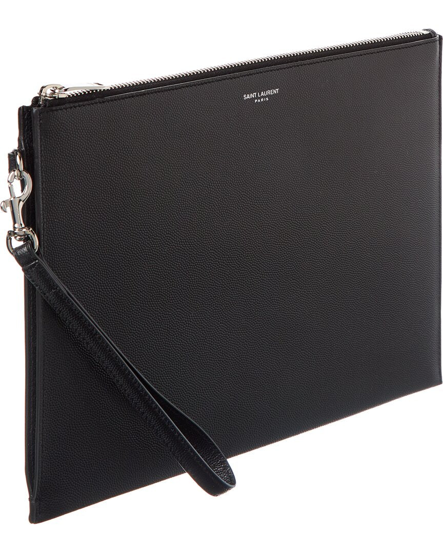 Saint Laurent | Mens | Paris Zipped Leather Tablet Holder | Black
