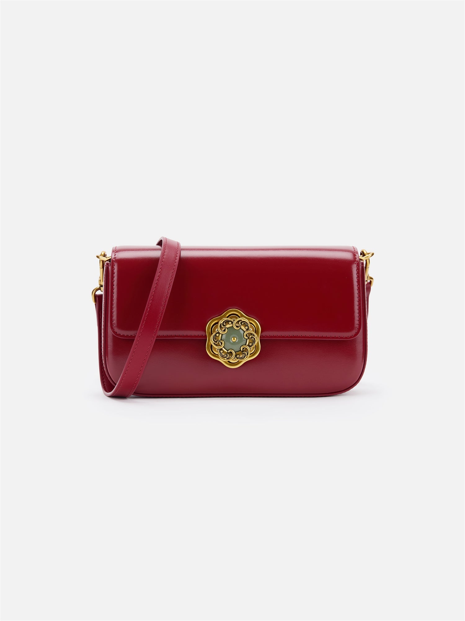 Hetian Jade Rotating Peony Button Bag | Red