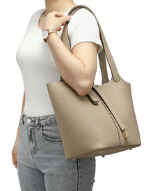 Tiffany & Fred Paris | Womens | Pebbled Leather Bucket Tote | Grey